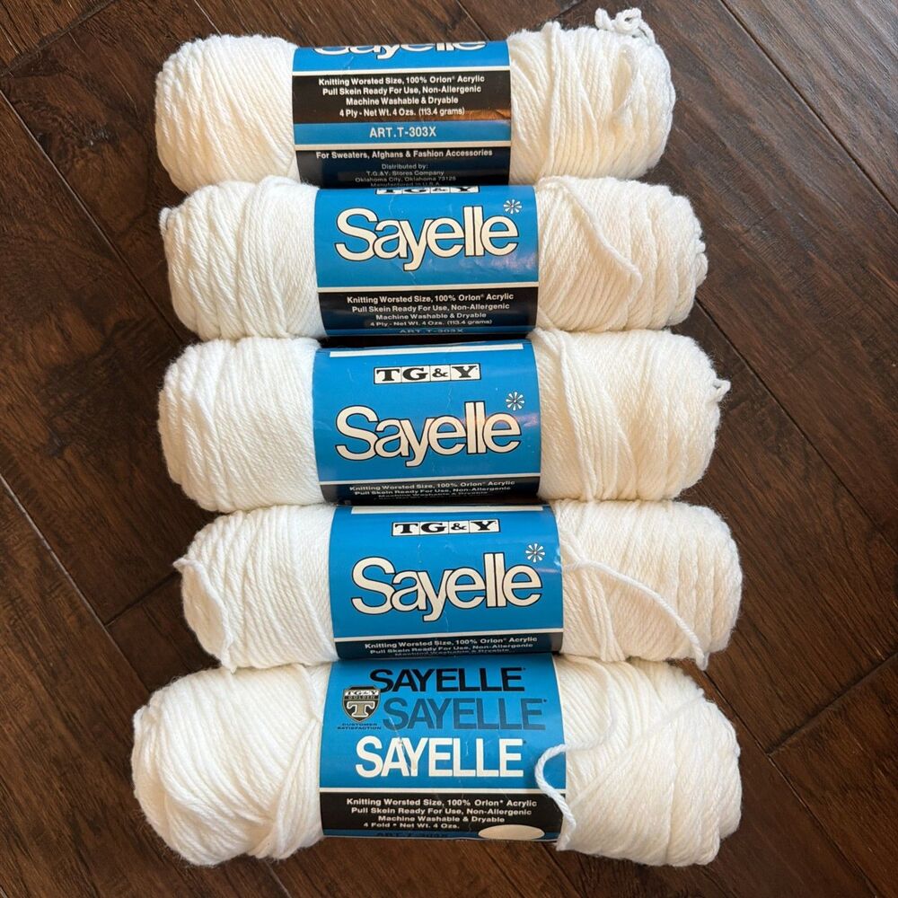Vintage Lot Of 5 Sayelle Orlon Acrylic Yarn TG&Y/KMARt  White